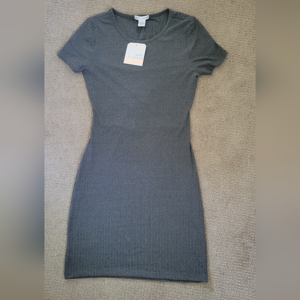 Hearts Collective Grey Ribbed Knit Lace Up Back Casual Dress - Picture 4 of 8